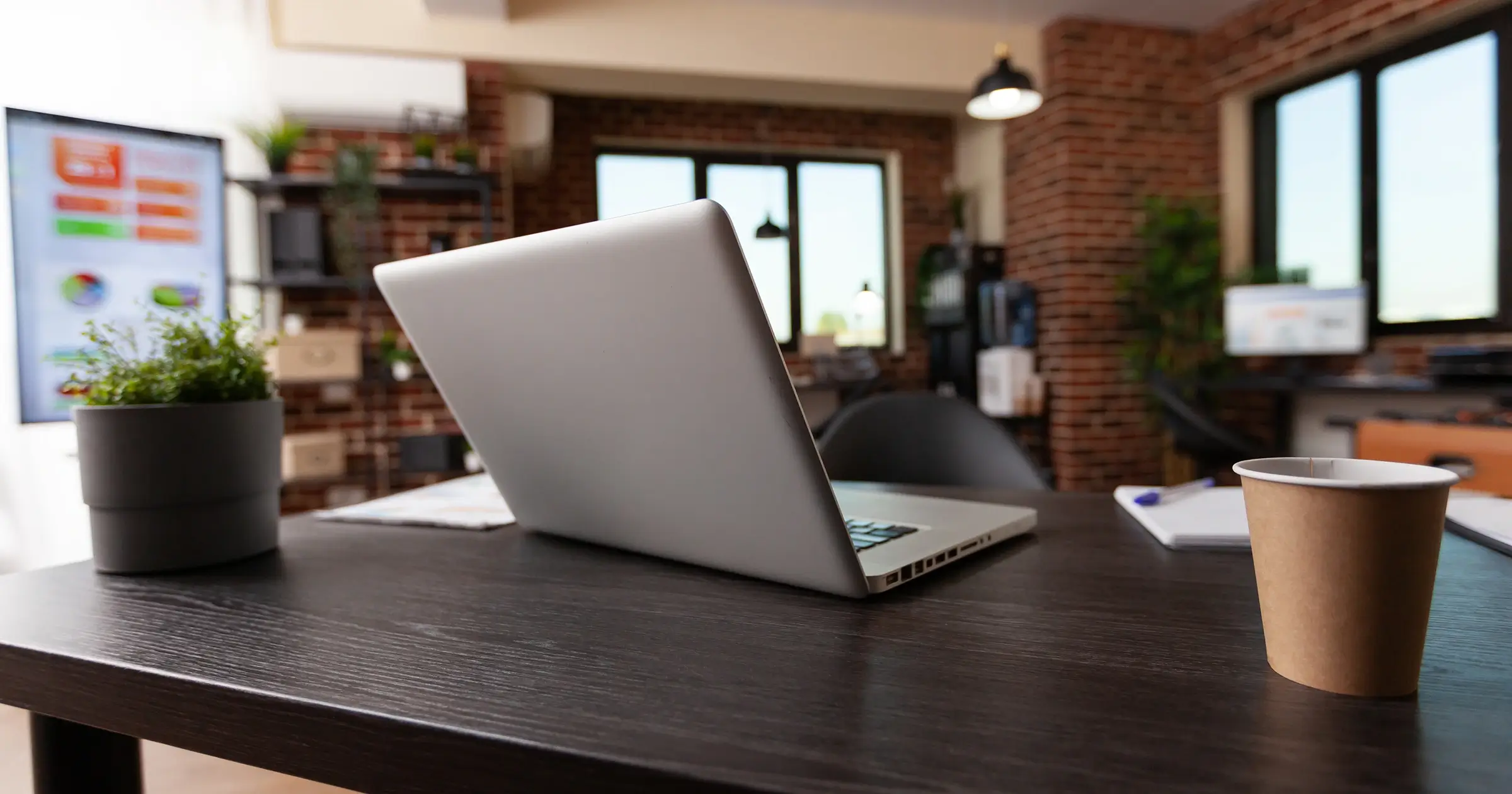 A laptop in a work cafe