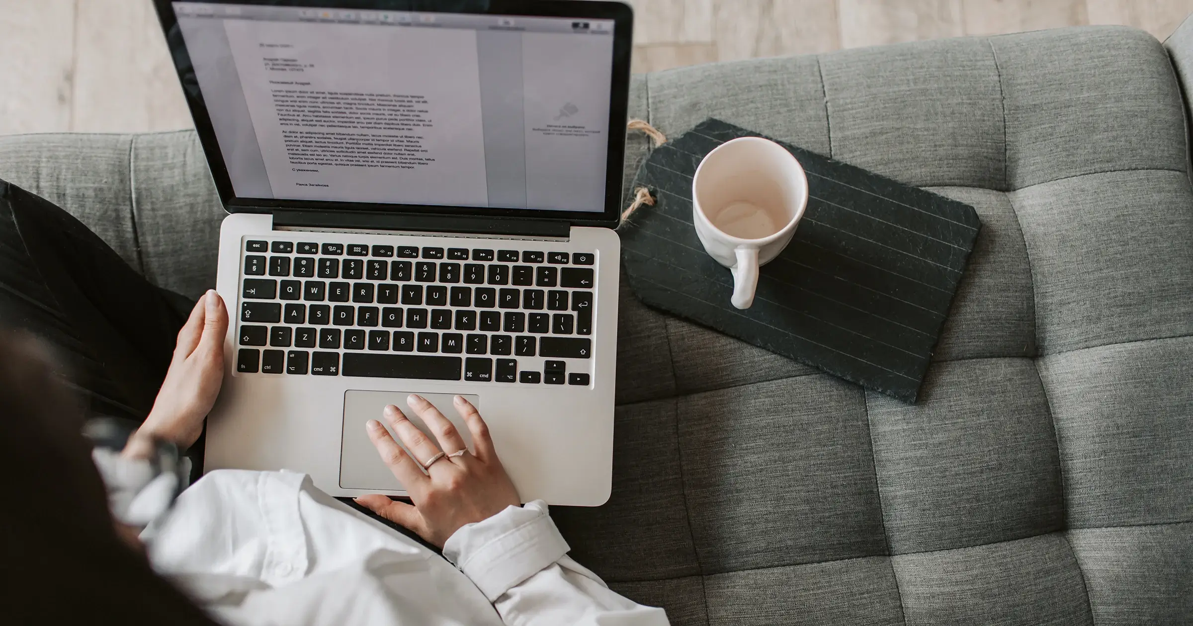 Aerial shot of a woman on a laptop