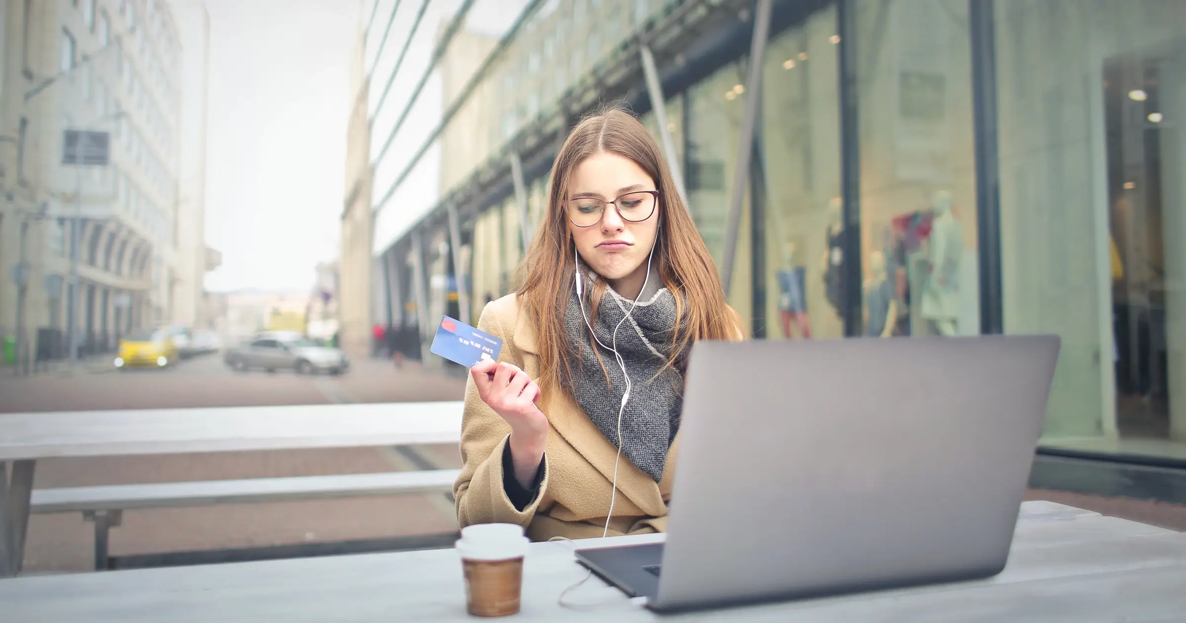 Woman connected to her computer outside