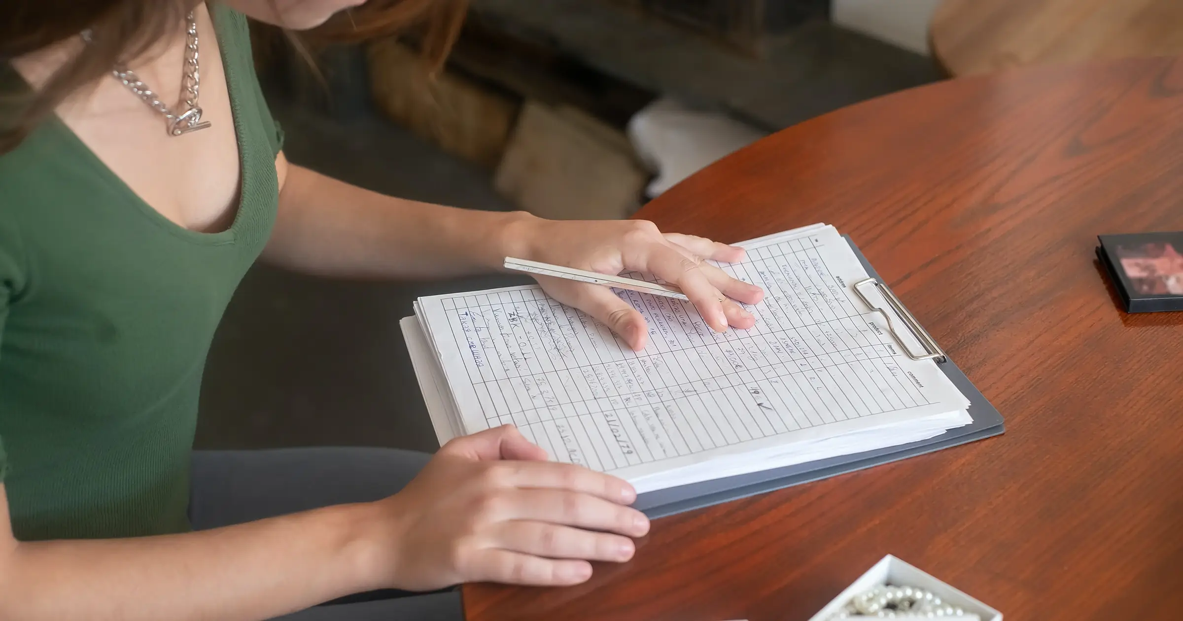 Woman checking a list