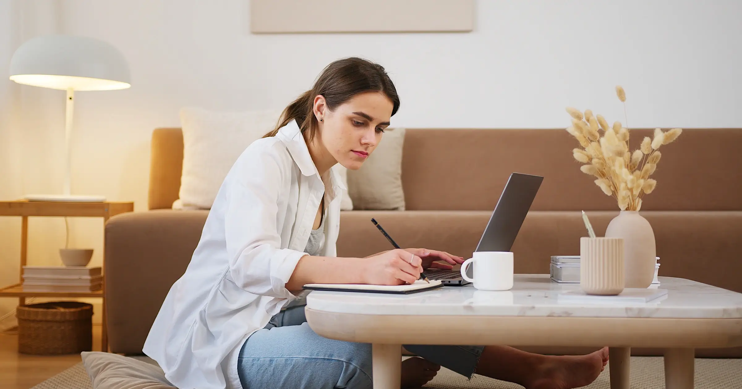 Freelancer working from home with a laptop