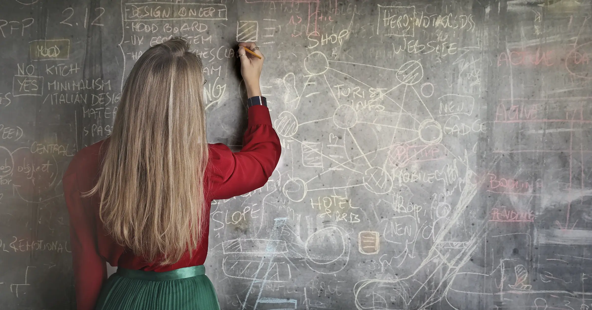 Woman writing on a blackboard