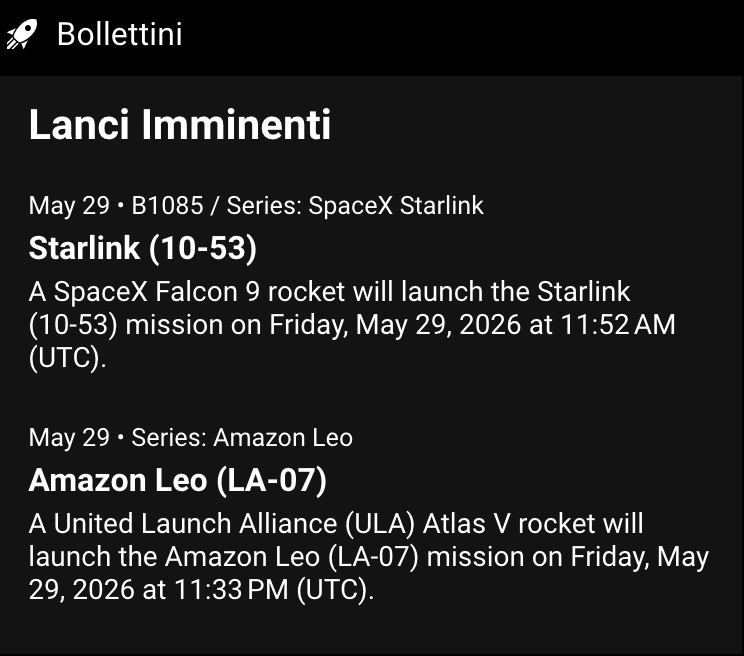 I prossimi due lanci spaziali