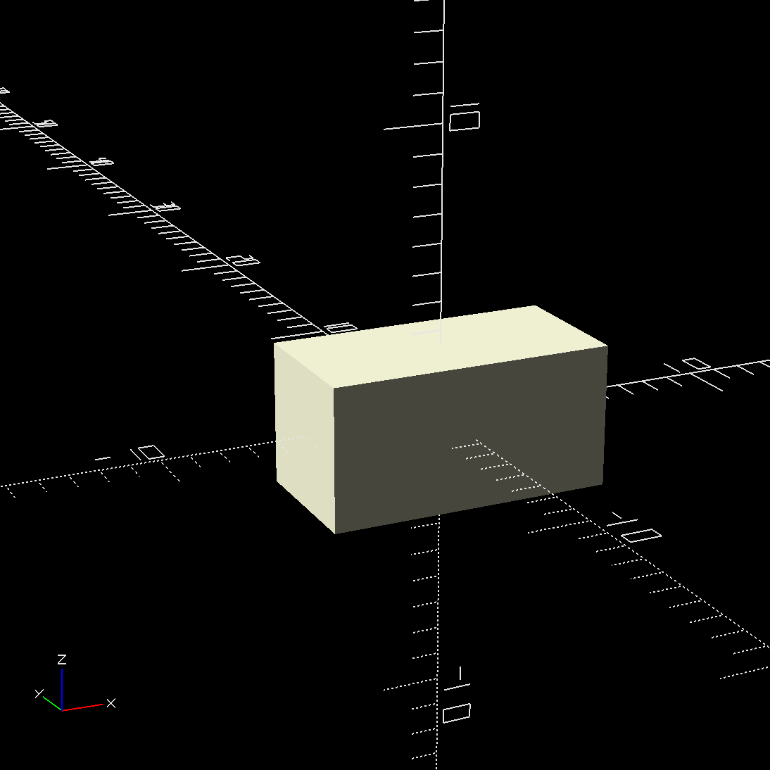 Screenshot di un parallelepipedo in OpenSCAD