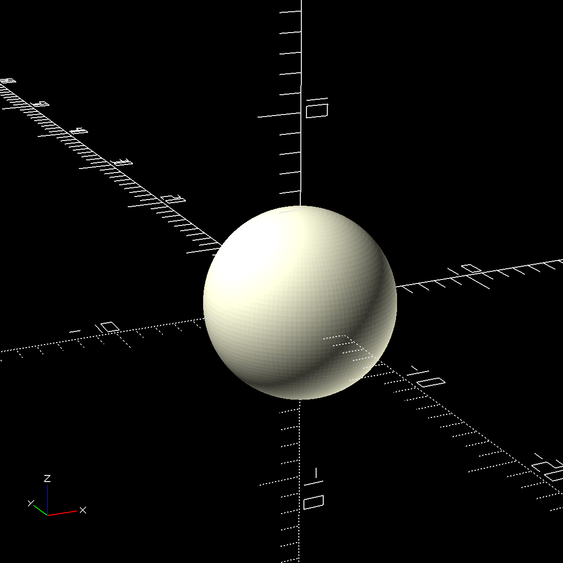 Screenshot di una sfera in OpenSCAD
