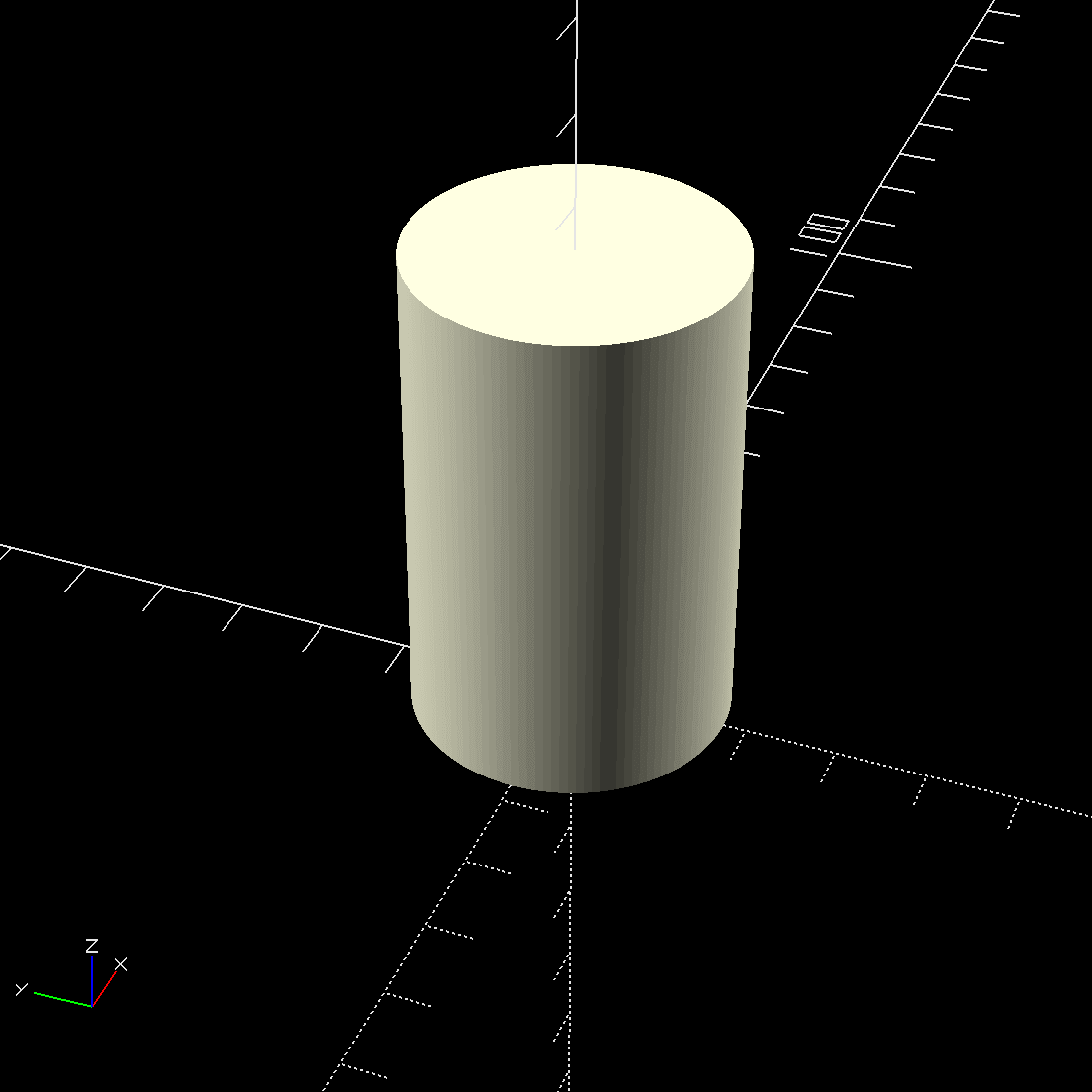 Screenshot di un cilindo in OpenSCAD