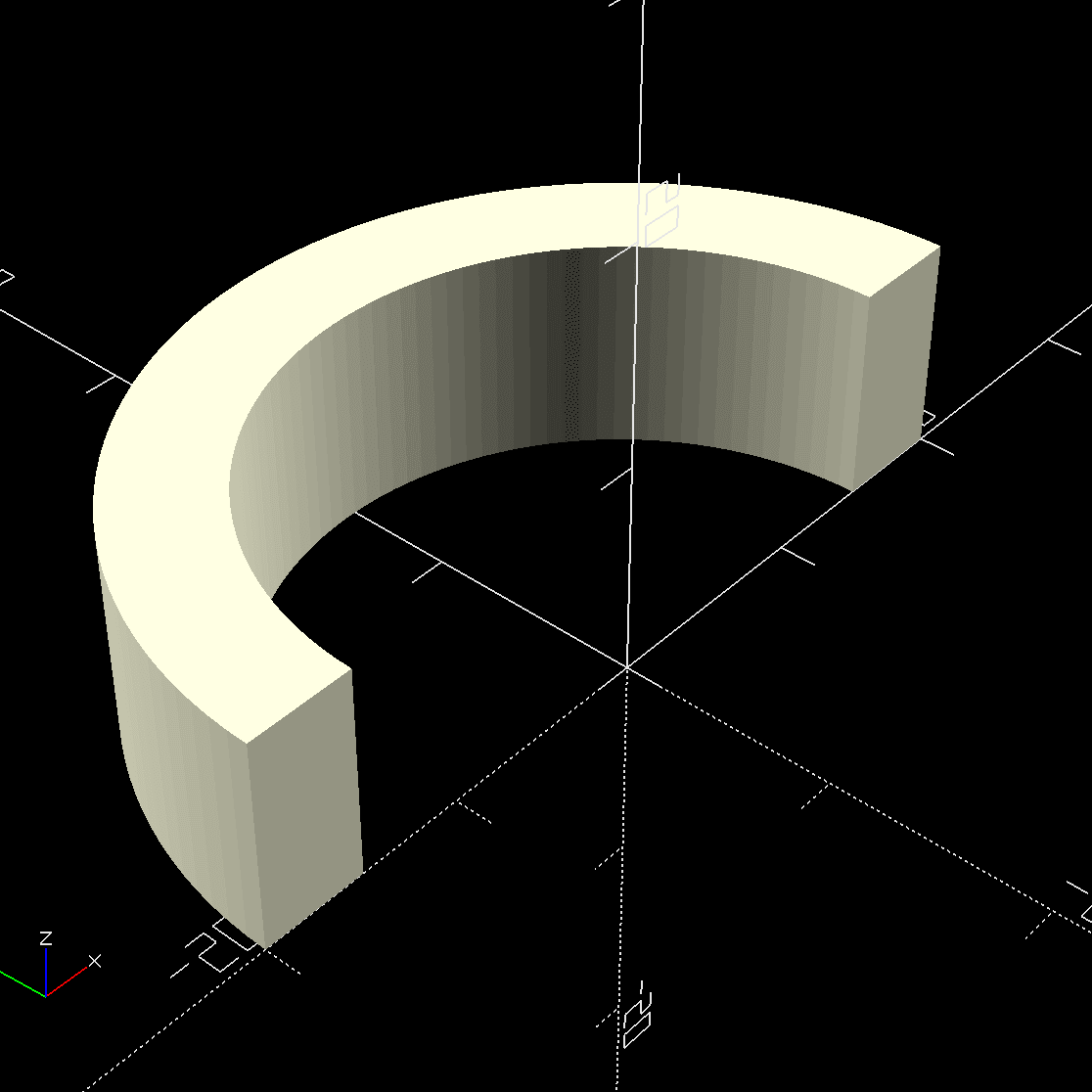 Screenshot di un semiguscio toroidale in OpenSCAD