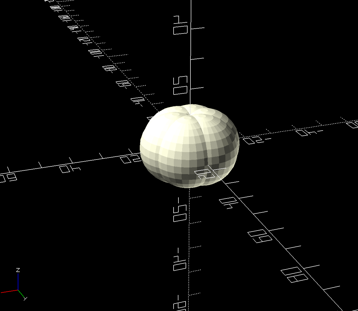 Screenshot di OpenSCAD di una intersezione tra una collezione di sfere