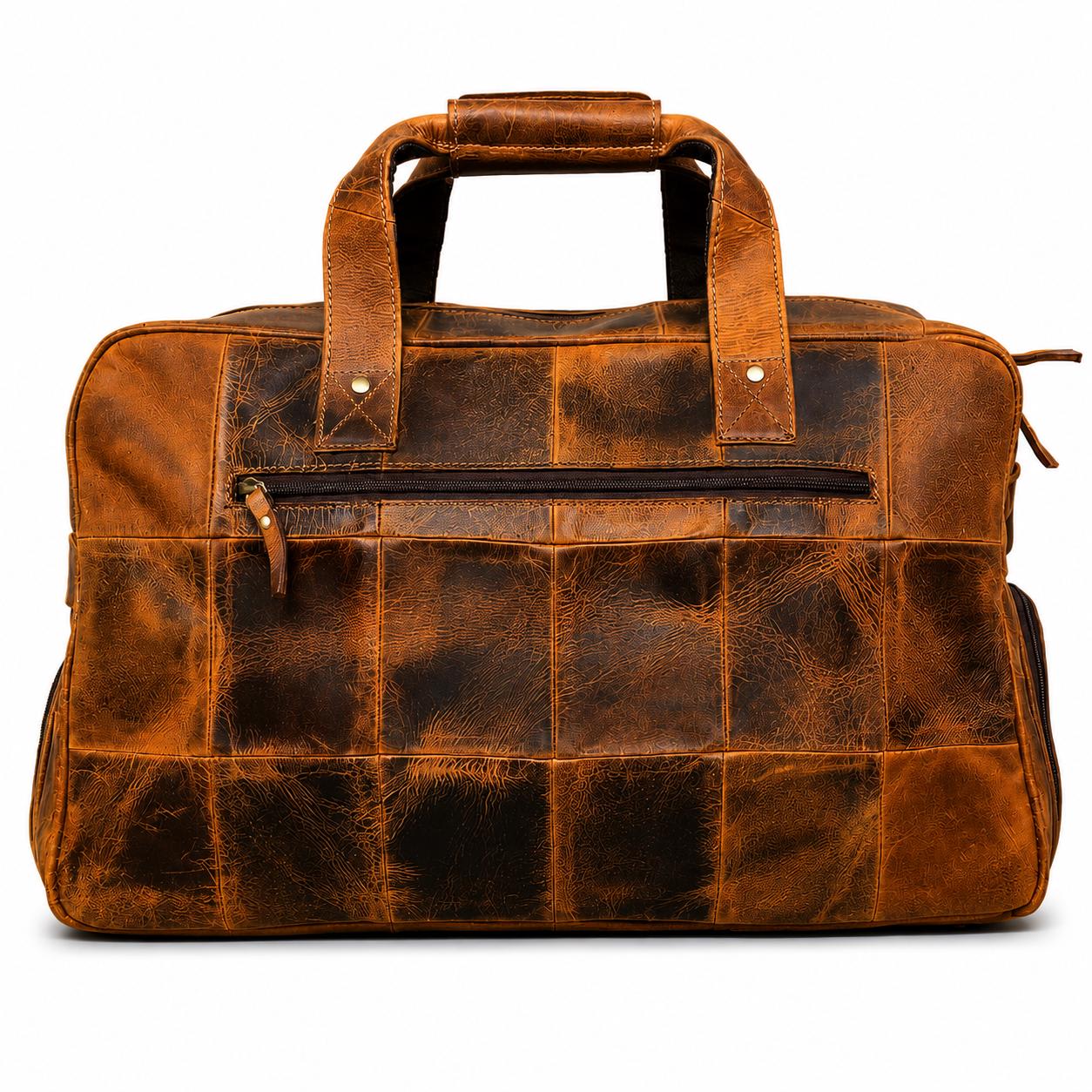 Handmade buffalo leather duffle bag front view