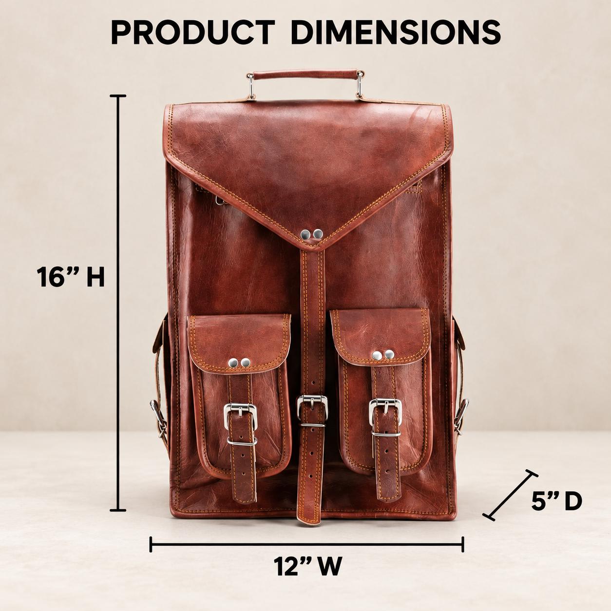 Personalized leather 2-in-1 backpack front pockets