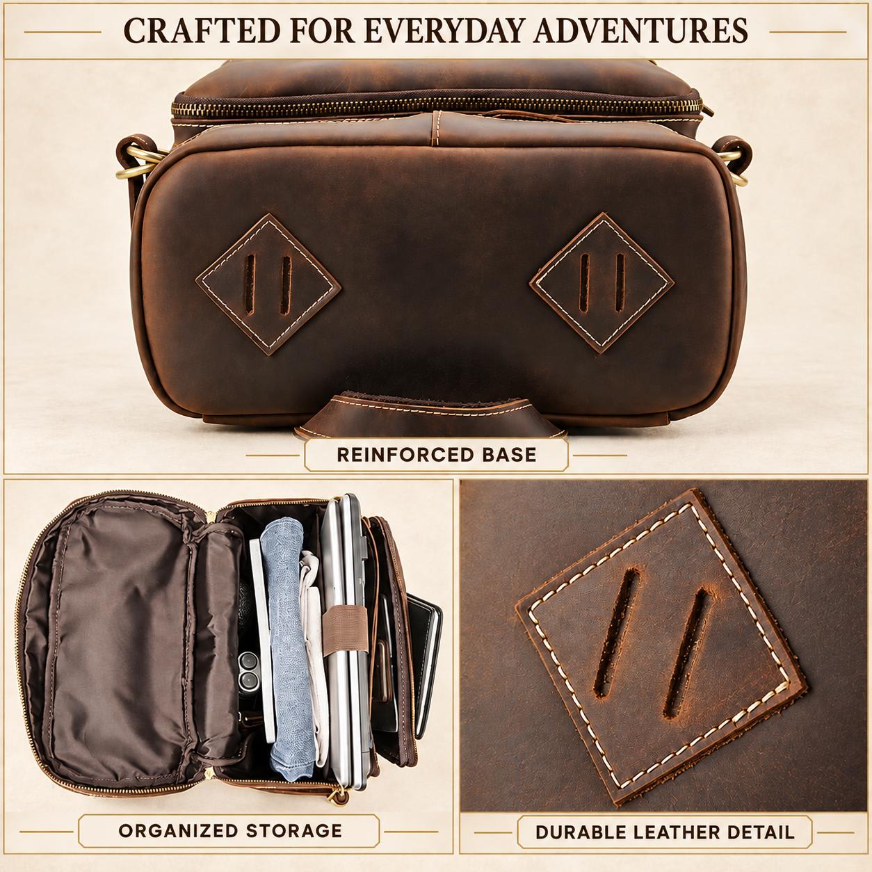 Leather laptop backpack craftsmanship