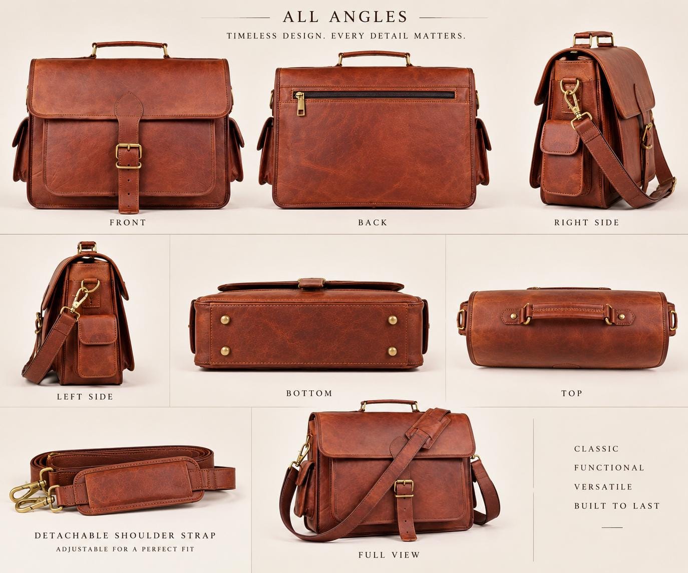 Brown genuine goat leather messenger bag lifestyle