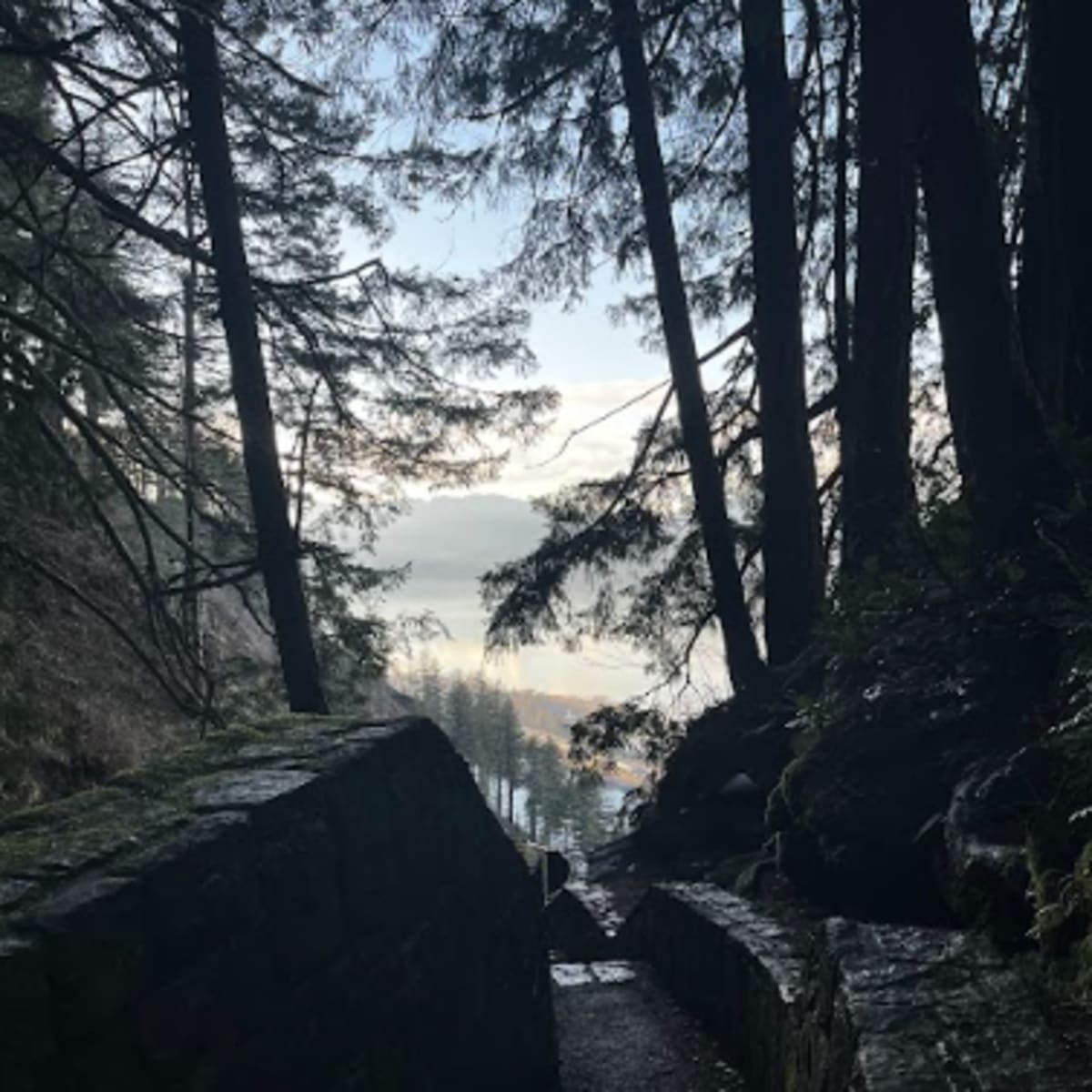 Cool stone stairs overlooking the top of the falls.