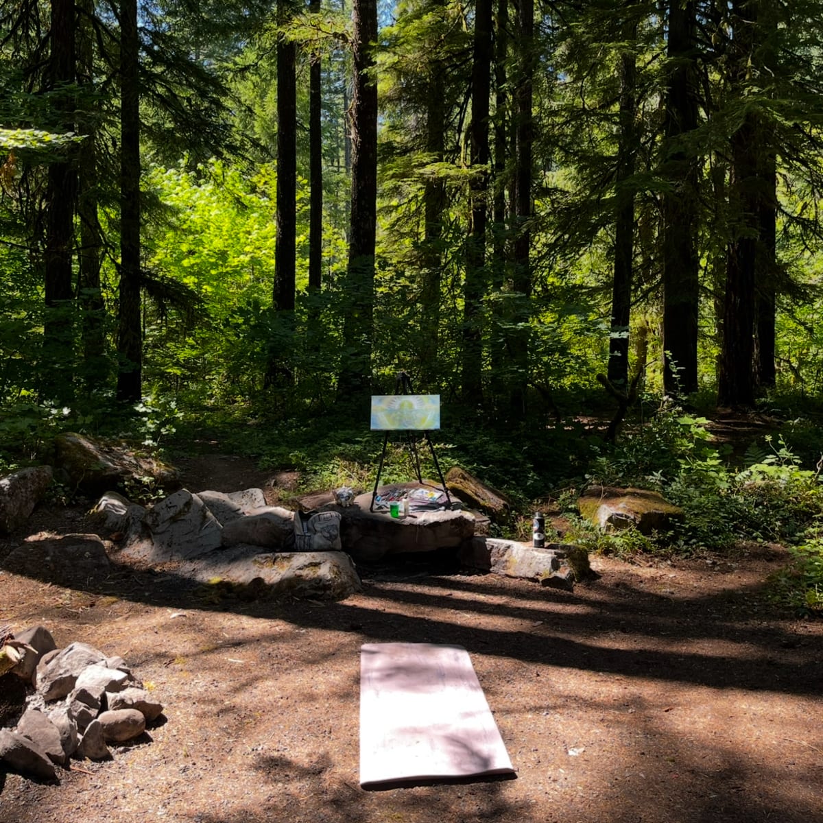 Spending time at the campsite doing yoga and painting