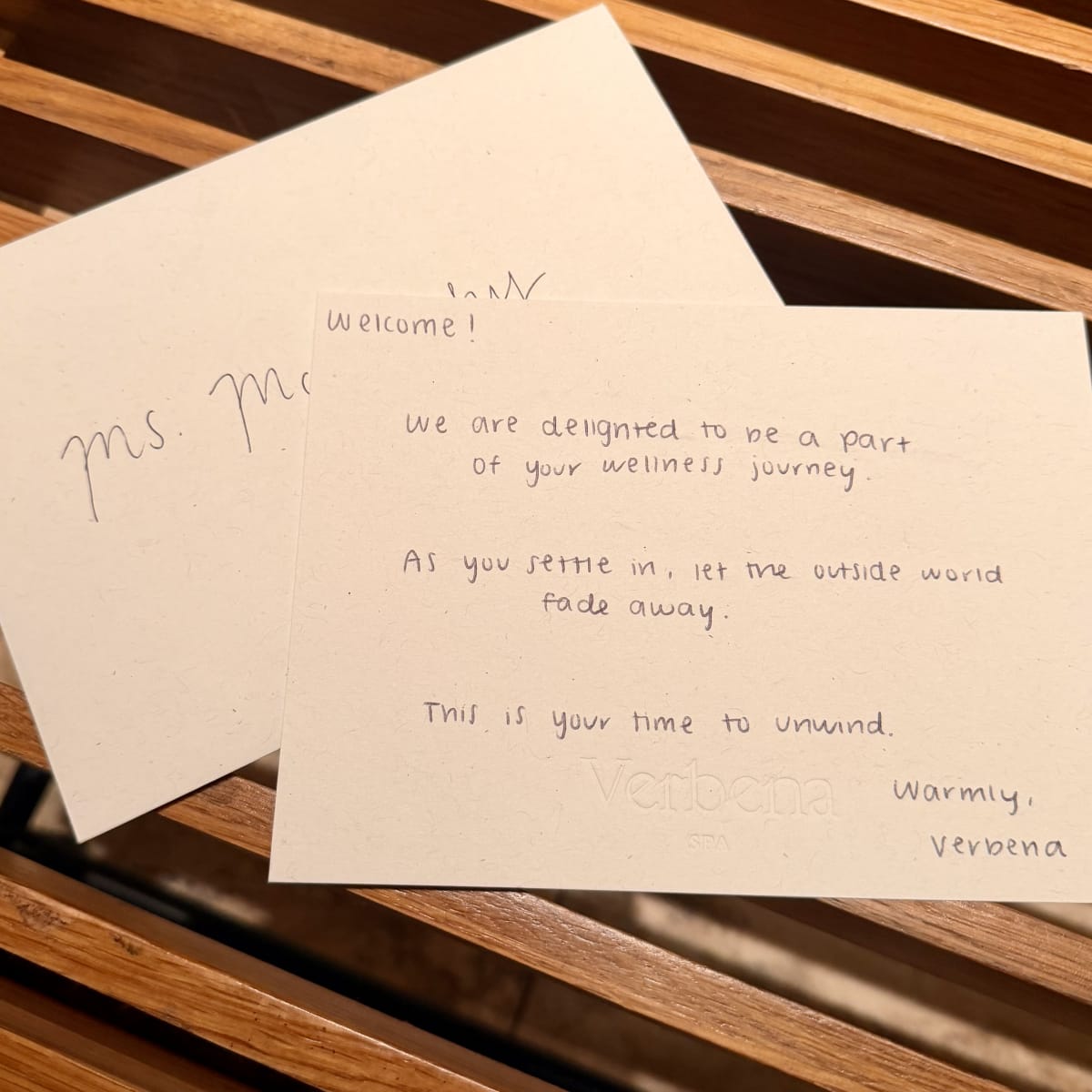 Thoughtful notes from Verbena Spa!