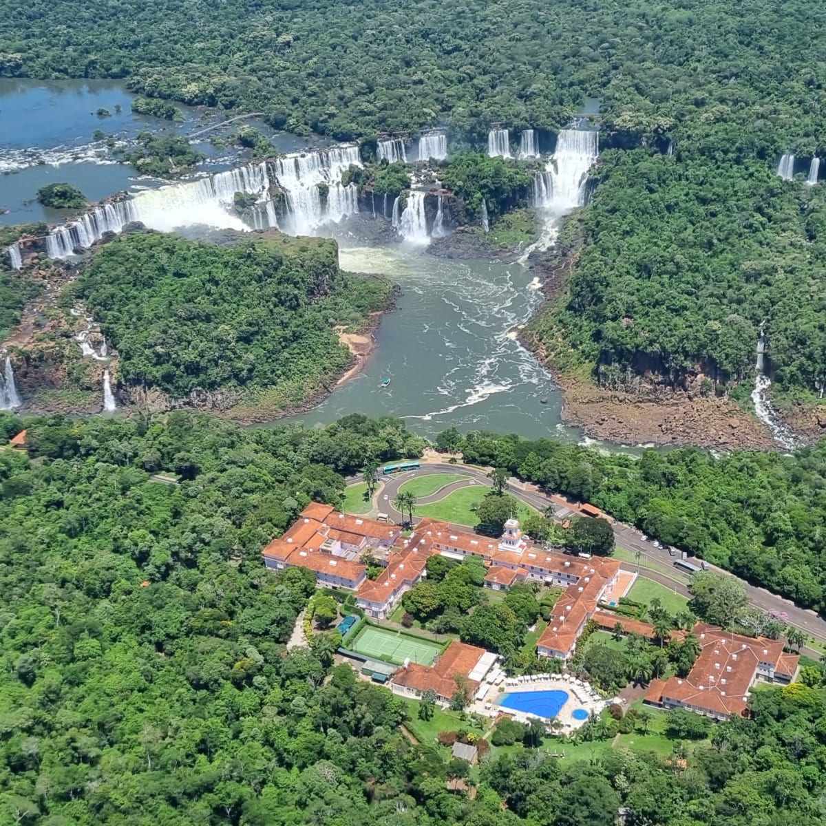 Iguazu falls from helicopter