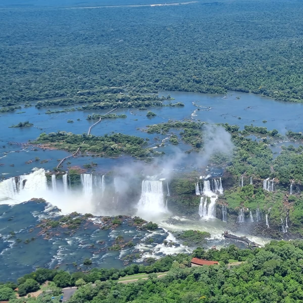 Iguazu falls from helicopter