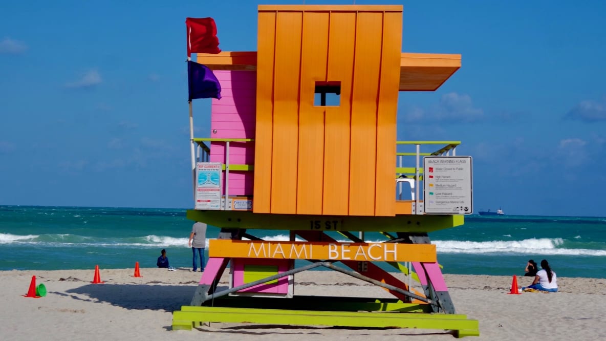 Tropical Florida paradise with lively beach life.