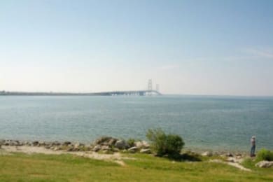 View from Scenic Overlook rest stop before crossing the Mackinaw Bridge