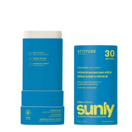 Attitude Sunly Plasticvrije Minerale Zonnebrand Stick Kinderen SPF 30 Parfumvrij