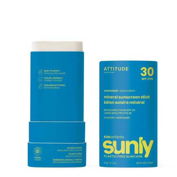 Attitude Sunly Plasticvrije Minerale Zonnebrand Stick Kinderen SPF 30 Parfumvrij