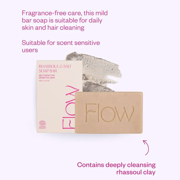 Flow Cosmetics Shampoo bar Rhassoul & Salt voor een gevoelige hoofdhuid en droge huid