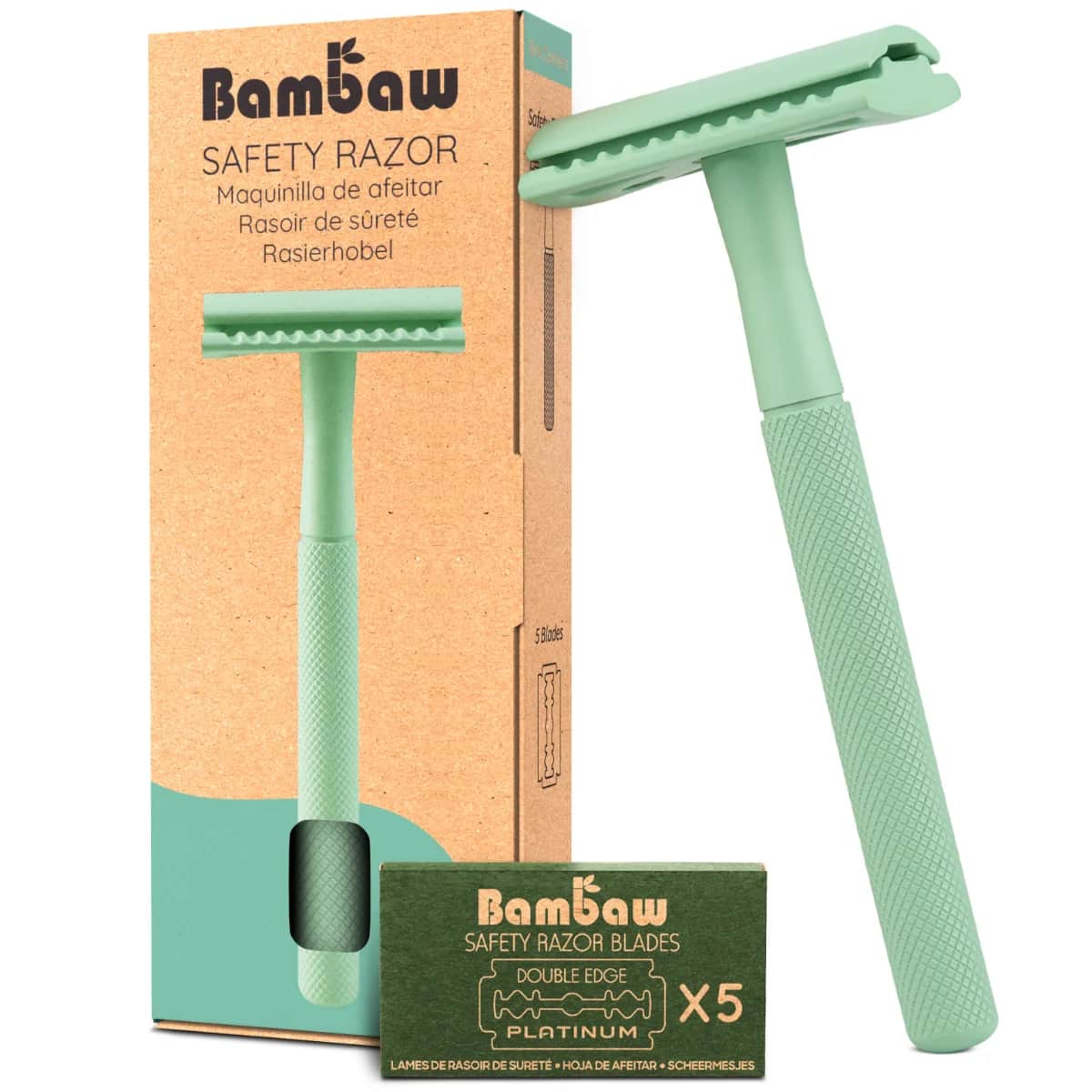 Bambaw Klassiek Metalen Scheermes Mint Groen afbeelding