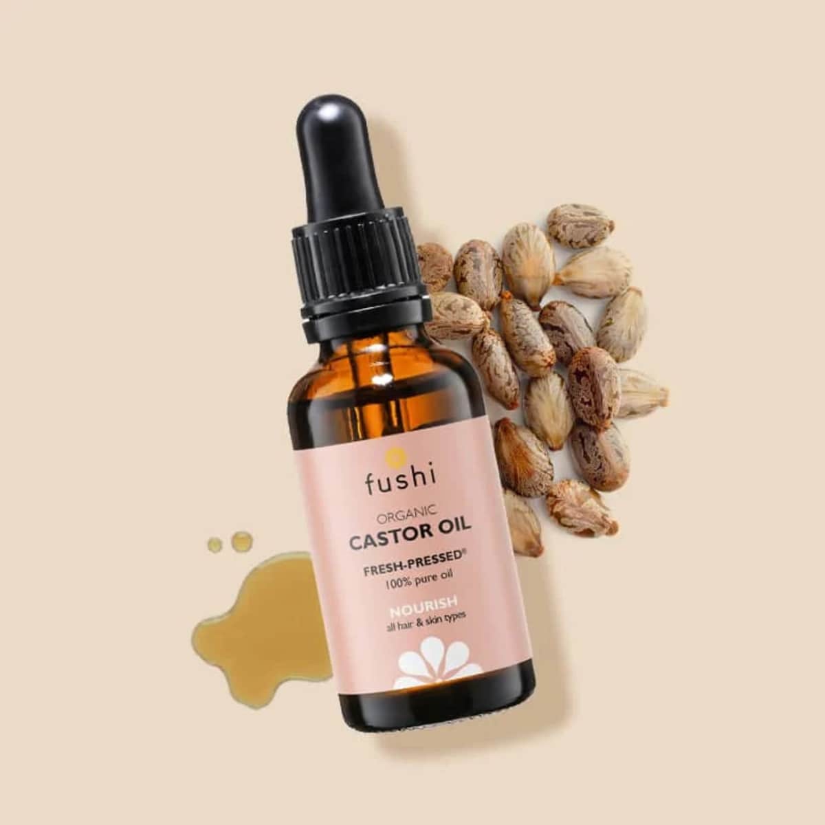 Fushi - organic castor oil 30ml - pipetflesje - huid, haar, hoofdhuid, wenkbrauwen en wimpers
