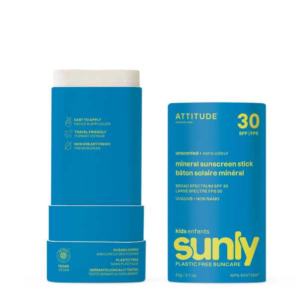 Attitude - Plasticvrije Minerale Zonnebrand Stick Kinderen SPF 30 Parfumvrij