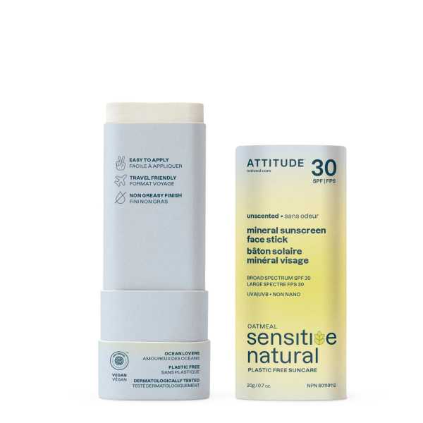 Attitude Sunly Plasticvrije Minerale Zonnebrand Stick Gezicht Gevoelige Huid SPF 30 Parfumvrij