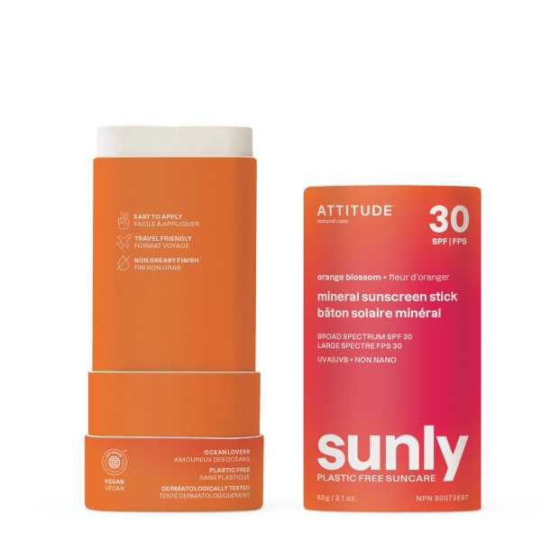 Attitude - Sunly Plasticvrije Minerale Zonnebrand Stick SPF 30 Oranjebloesem