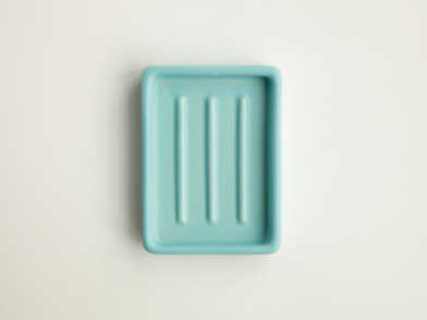 Day 1 - Handgemaakt Keramieken Zeepbakje Aqua met Ribbels