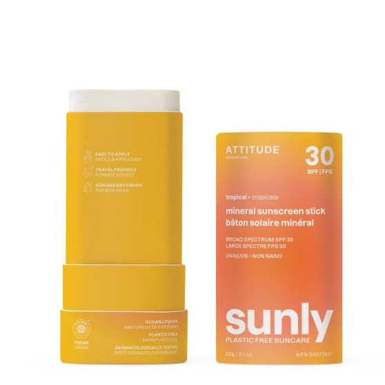 Attitude - Sunly Plasticvrije Minerale Zonnebrand Stick SPF 30 Tropical