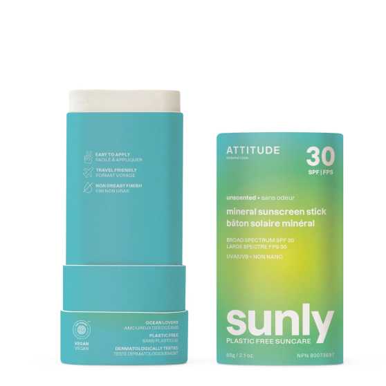 Attitude - Sunly Plasticvrije Minerale Zonnebrand Stick SPF 30 Parfumvrij