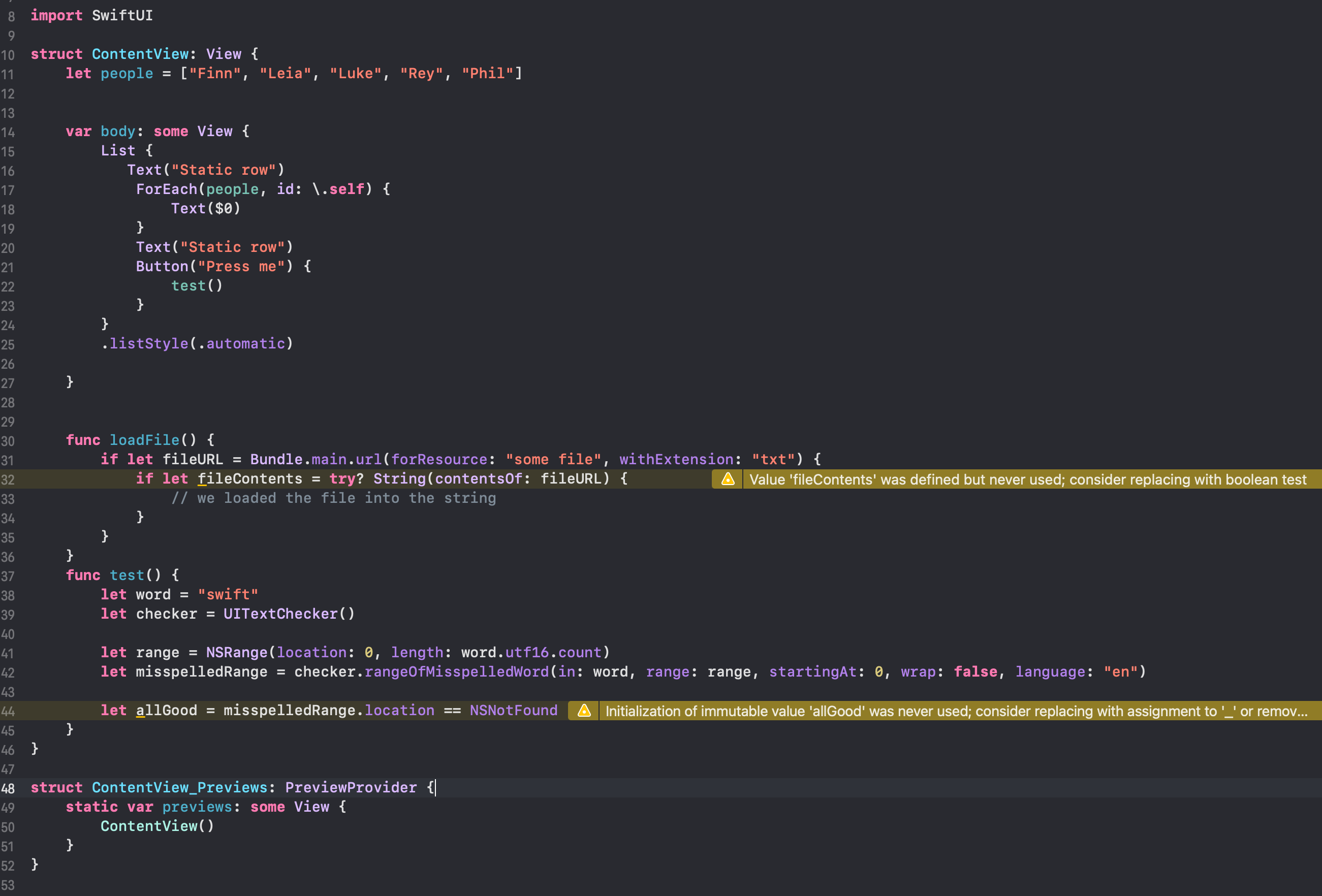 A screenshot of today's code
