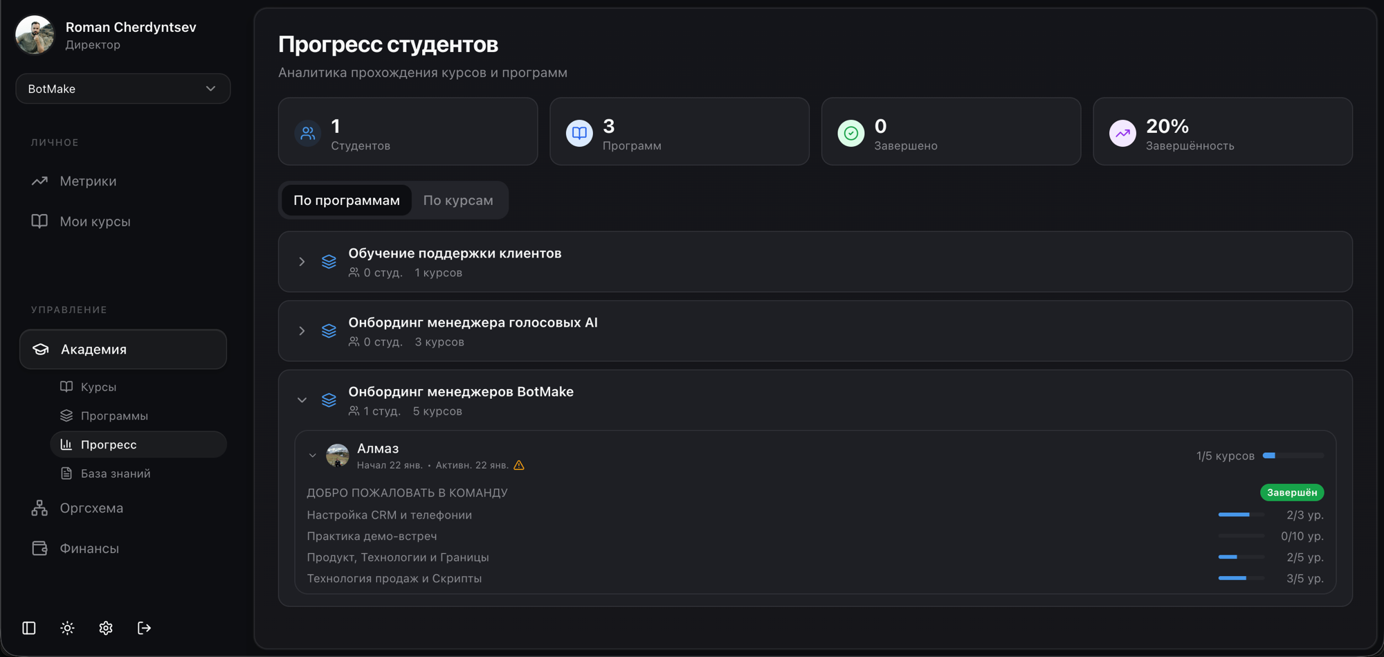 Прогресс студентов — Алмаз проходит 5 курсов