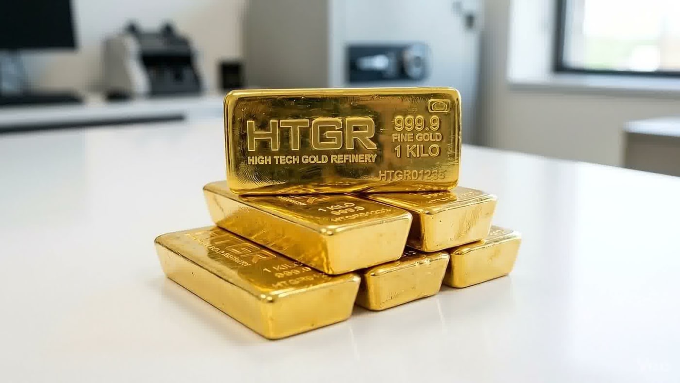 Certified 99.99% fine gold bars, stacked and ready for market