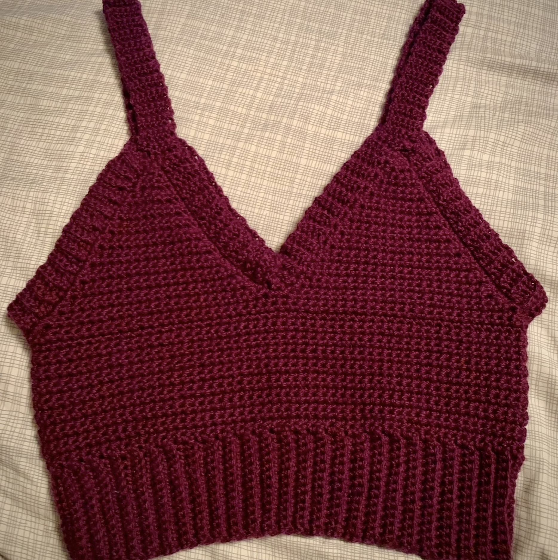 Plum crochet crop top with V-neck