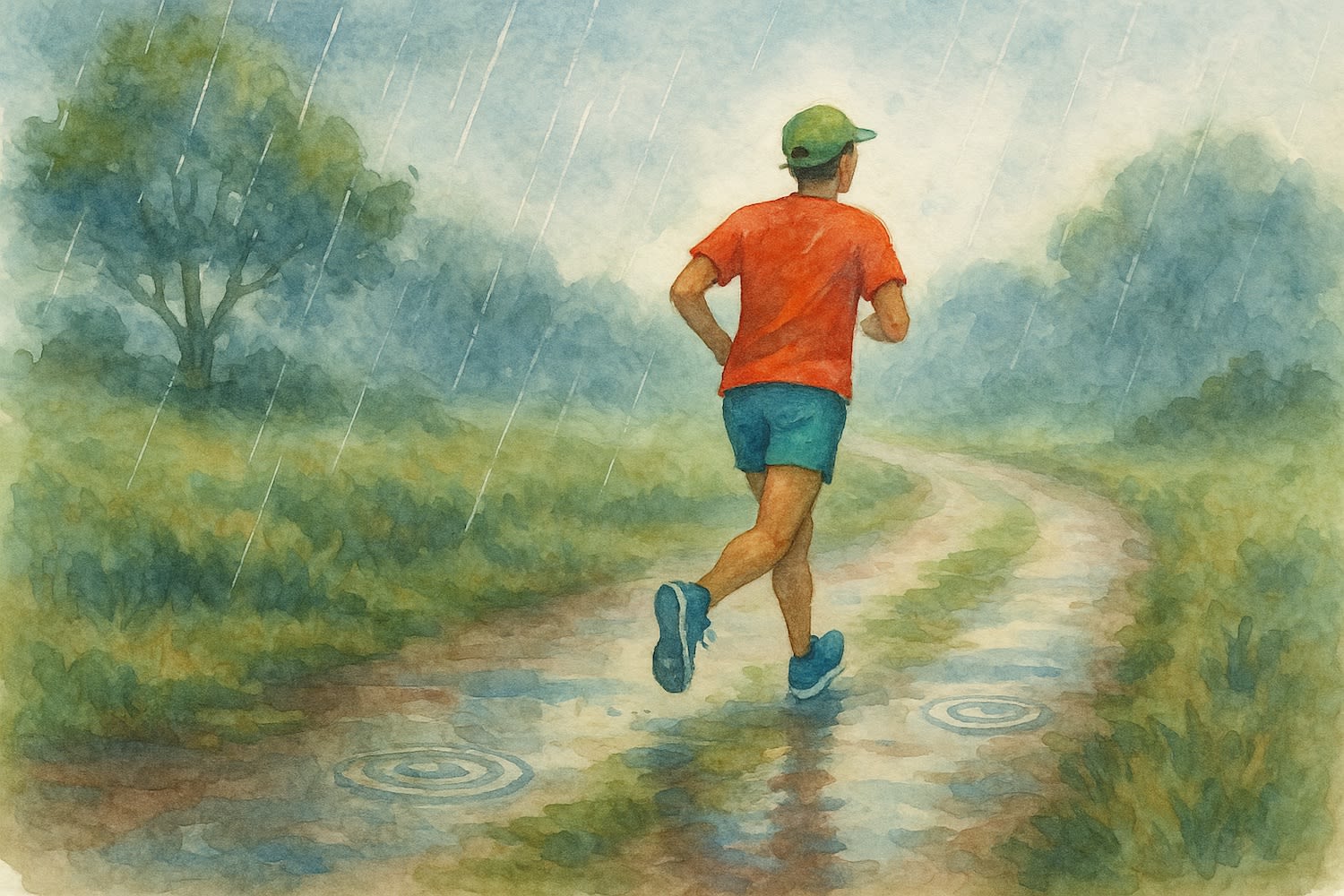 Illustration of a runner in the rain