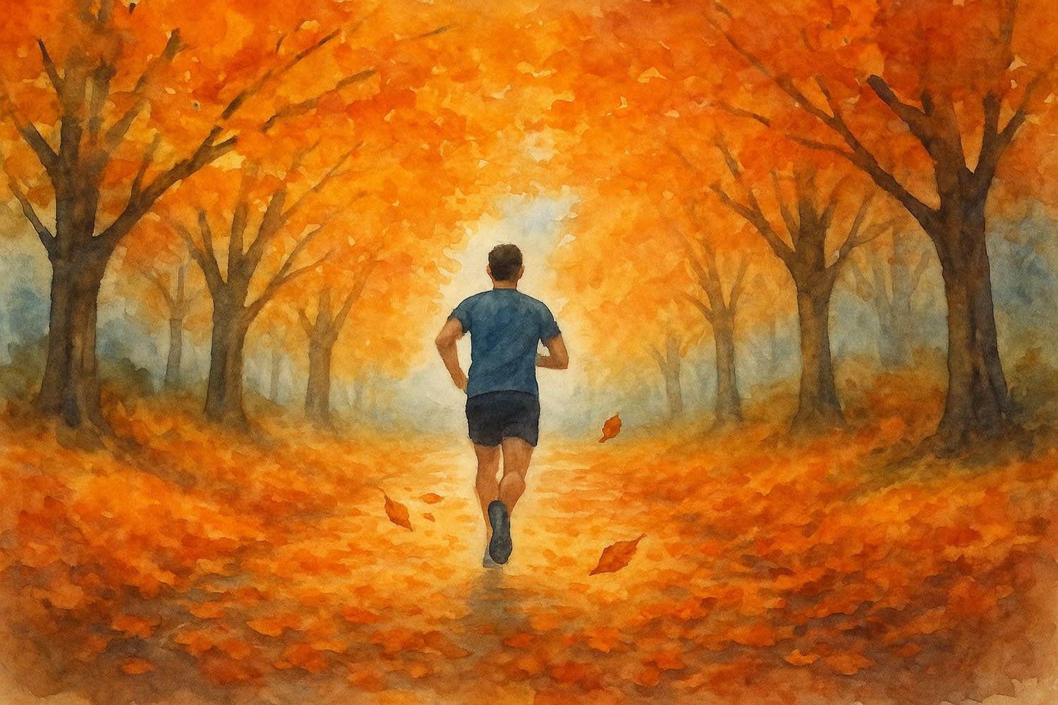 Illustrator of a runner in autumn