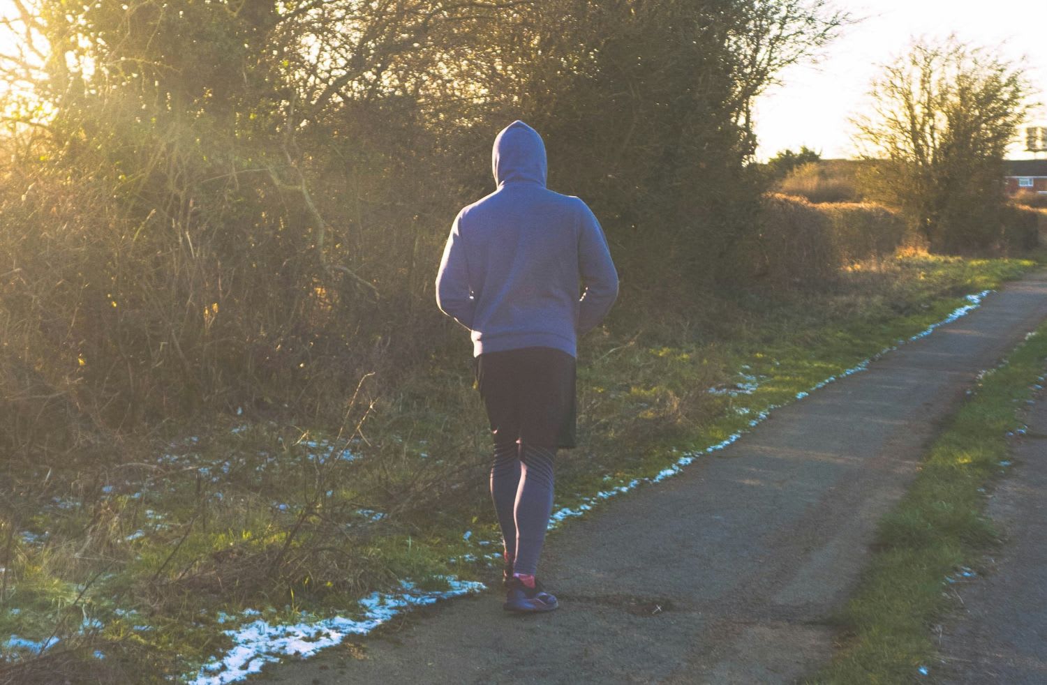 Running with a hoodie on in the winter