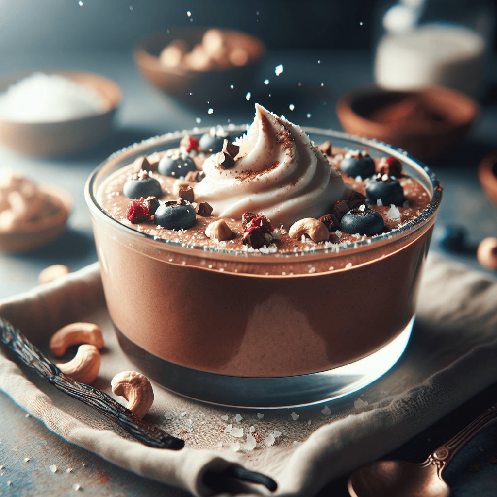 A decadent vegan chocolate mousse made with raw cashews and coconut cream.