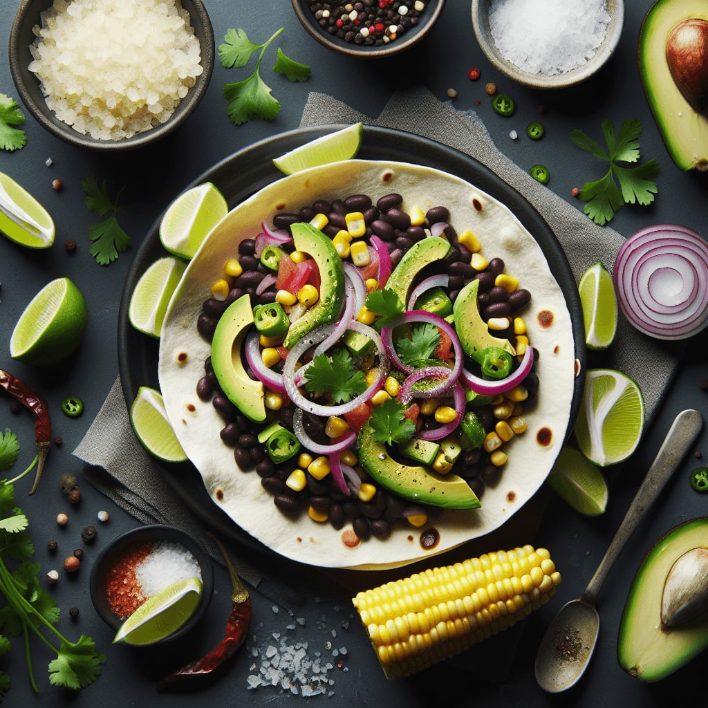 A mouthwatering vegan taco recipe filled with a zesty mix of black beans, avocado, corn, and spices.