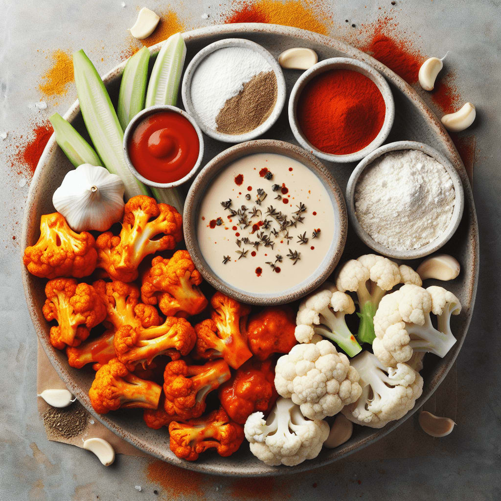A delicious and spicy vegan dish featuring crispy buffalo-coated cauliflower wings.