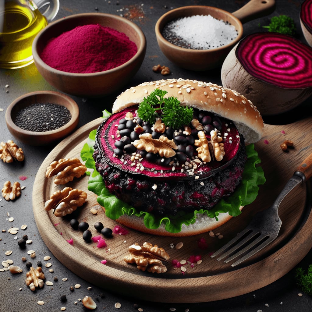 A vibrant and hearty beetroot burger that is as nourishing as it is delicious.