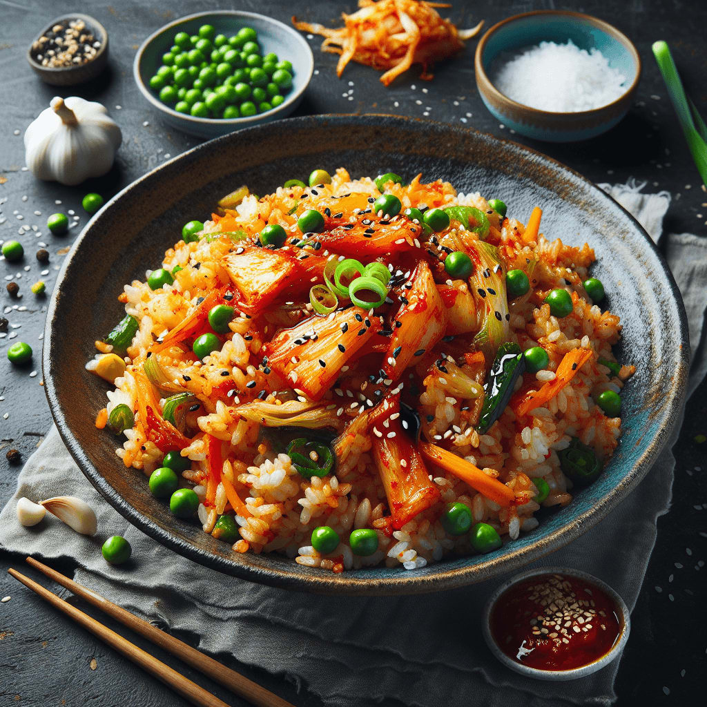 A spicy and tangy vegan kimchi fried rice, packed with flavorful vegetables and Korean spices.