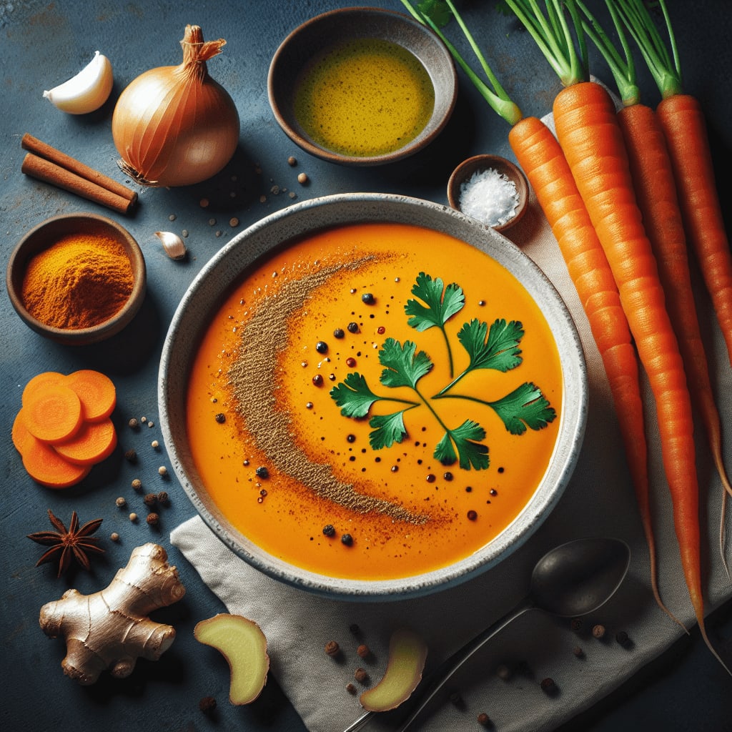 A comforting and zesty spiced vegan carrot ginger soup perfect for chilly days or whenever you need a nutritious flavor burst.