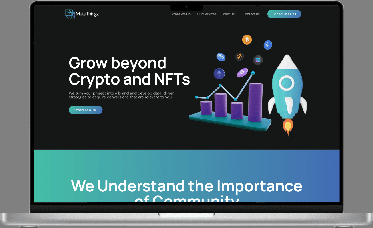 Developed a Web3-Focused Digital Agency Website for MetaThingz, Showcasing Blockchain Marketing and Crypto Growth Solutions for Global Brands