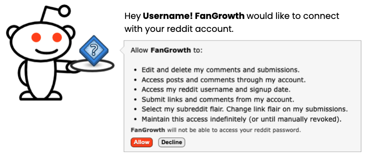 Reddit authorization page