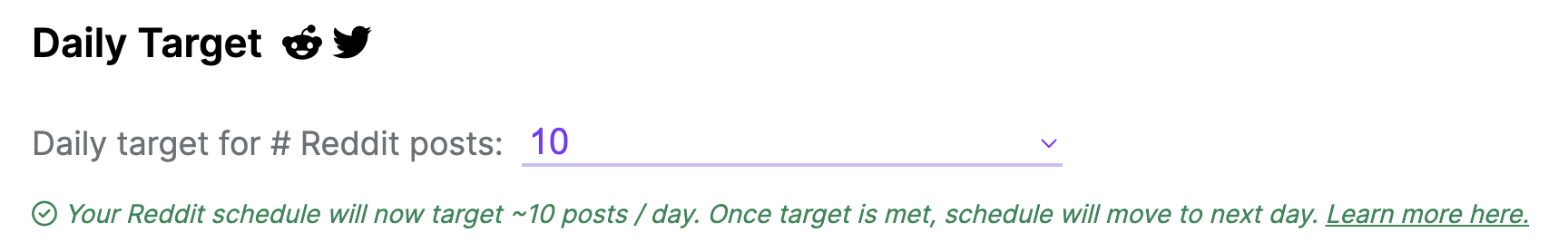 How to set daily Reddit post target